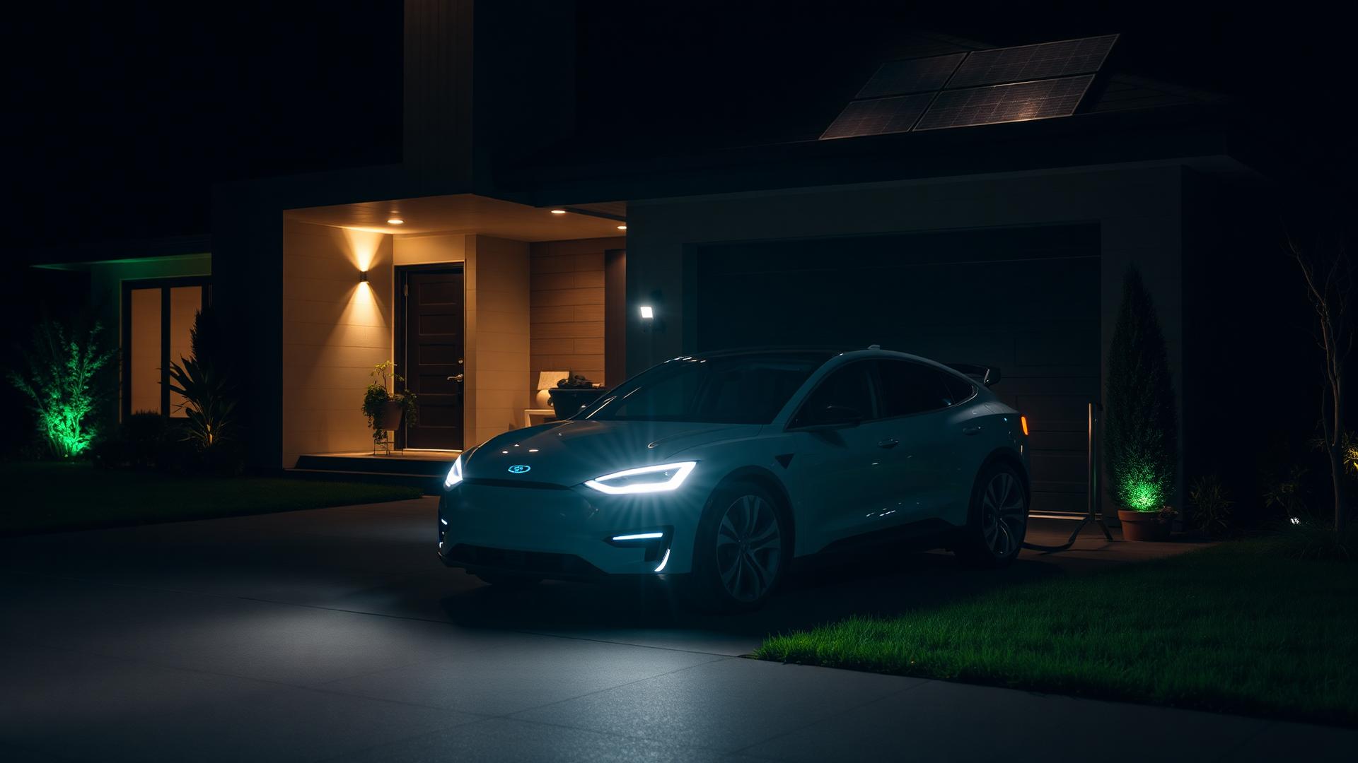 Carro elétrico e residência com energia solar